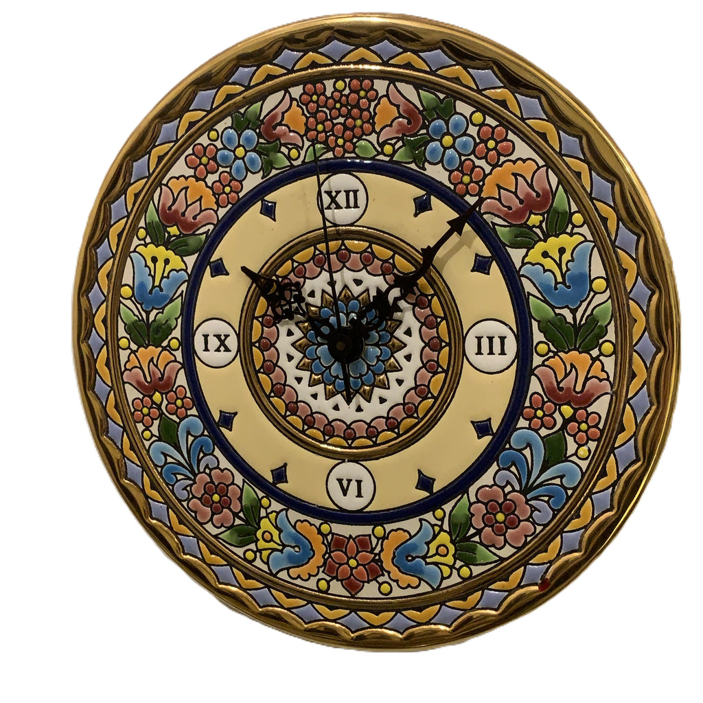 Cearco Spain Ceramic Wall Clock — Hand Painted 24K Gold Floral