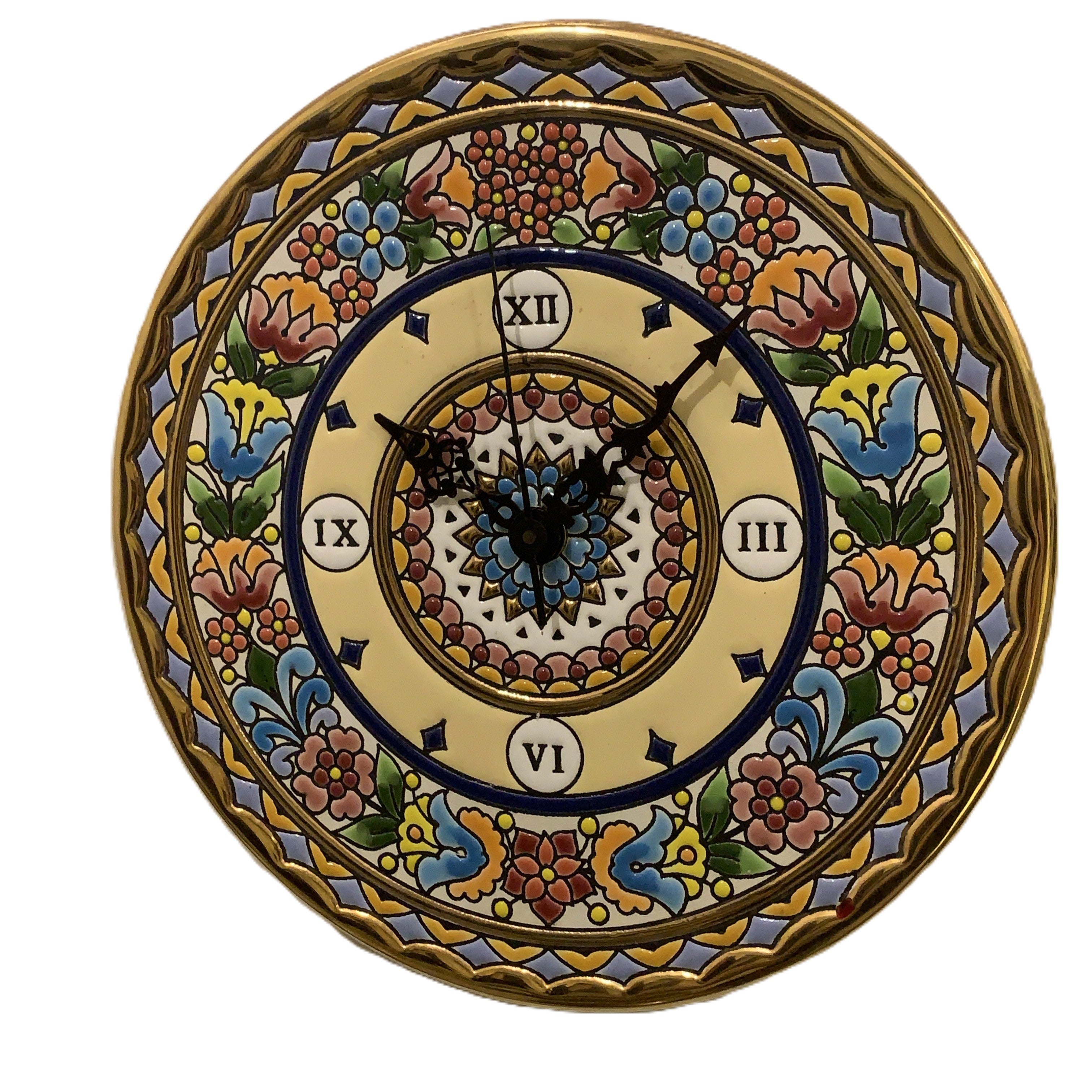 Cearco Spain Ceramic Wall Clock — Hand Painted 24K Gold Floral