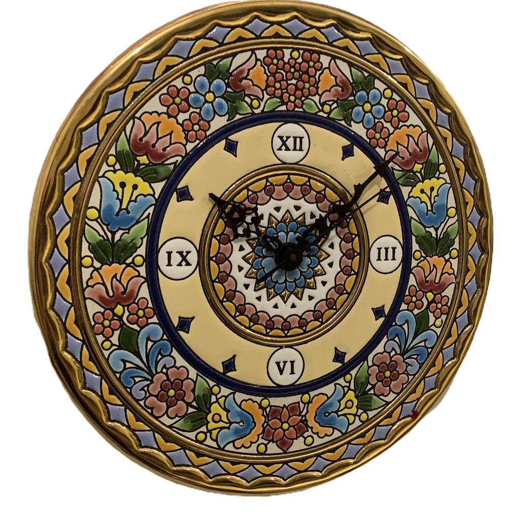 Cearco Spain Ceramic Wall Clock — Hand Painted 24K Gold Floral
