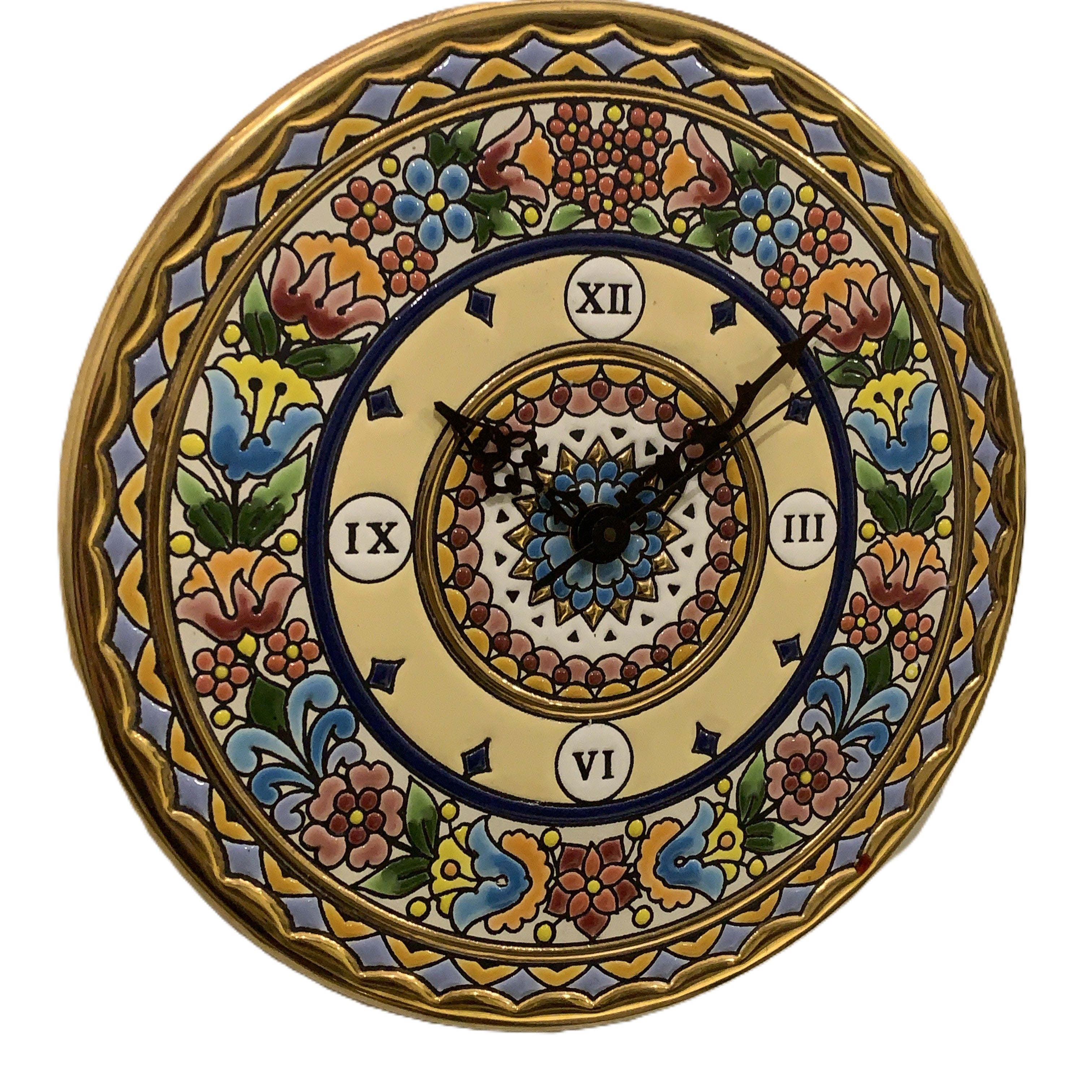 Cearco Spain Ceramic Wall Clock — Hand Painted 24K Gold Floral