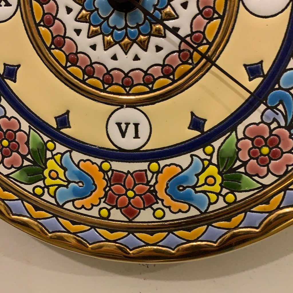 Cearco Spain Ceramic Wall Clock — Hand Painted 24K Gold Floral
