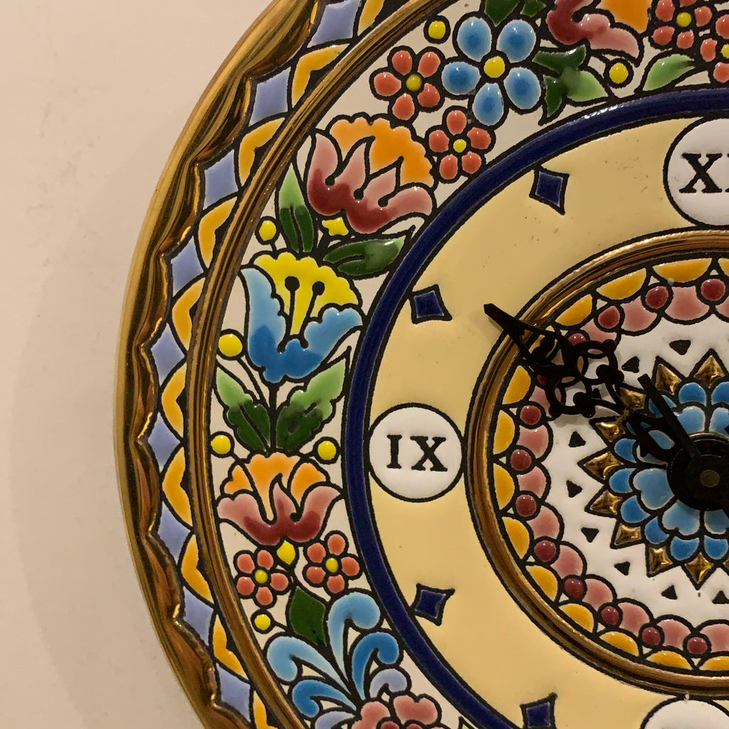 Cearco Spain Ceramic Wall Clock — Hand Painted 24K Gold Floral
