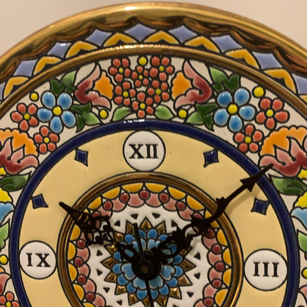 Cearco Spain Ceramic Wall Clock — Hand Painted 24K Gold Floral