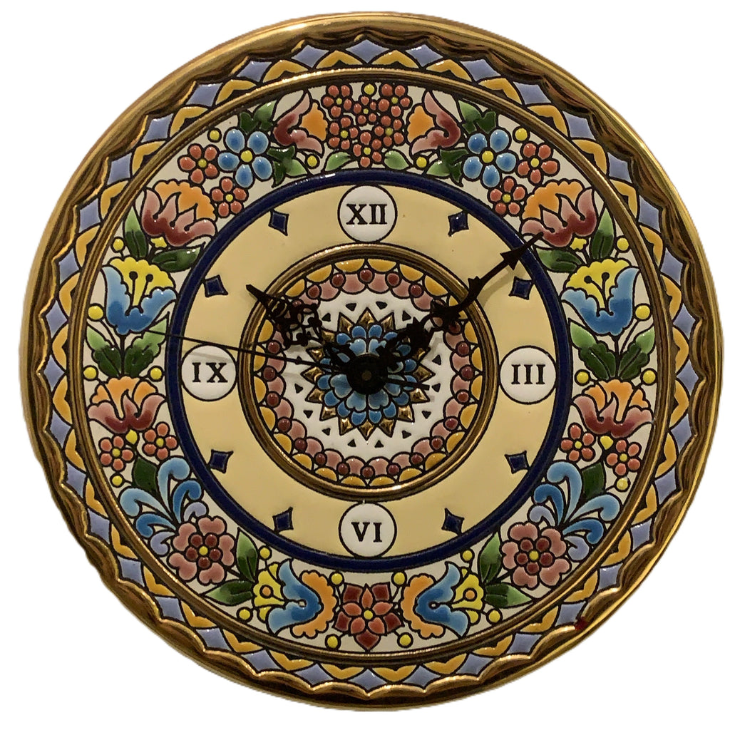 Cearco Spain Ceramic Wall Clock — Hand Painted 24K Gold Floral