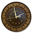 Jersey Pottery Wall Clock – 1970s Channel Islands Sgraffito Brown Ceramic Plate 10 Inch Quartz