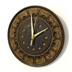 Jersey Pottery Wall Clock – 1970s Channel Islands Sgraffito Brown Ceramic Plate 10 Inch Quartz