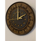 Jersey Pottery Wall Clock – 1970s Channel Islands Sgraffito Brown Ceramic Plate 10 Inch Quartz