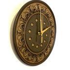 Jersey Pottery Wall Clock – 1970s Channel Islands Sgraffito Brown Ceramic Plate 10 Inch Quartz