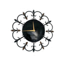 Junghans 1950s Wrought Iron Wall Clock – Scrollwork Brass Leaf Details Gold Hands 13.5 Inch Quartz