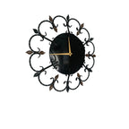 Junghans 1950s Wrought Iron Wall Clock – Scrollwork Brass Leaf Details Gold Hands 13.5 Inch Quartz