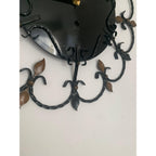 Junghans 1950s Wrought Iron Wall Clock – Scrollwork Brass Leaf Details Gold Hands 13.5 Inch Quartz