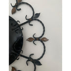 Junghans 1950s Wrought Iron Wall Clock – Scrollwork Brass Leaf Details Gold Hands 13.5 Inch Quartz