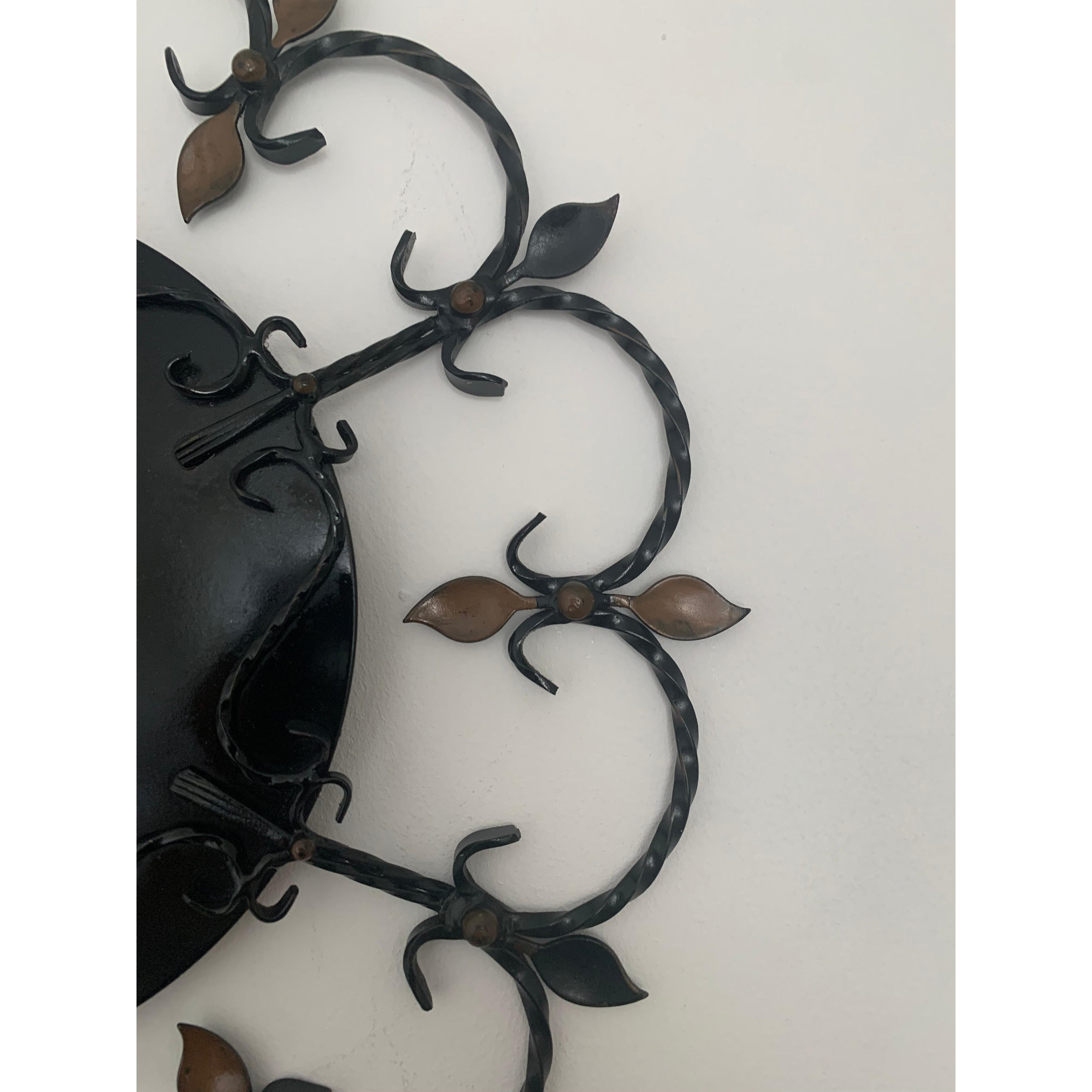 Junghans 1950s Wrought Iron Wall Clock – Scrollwork Brass Leaf Details Gold Hands 13.5 Inch Quartz