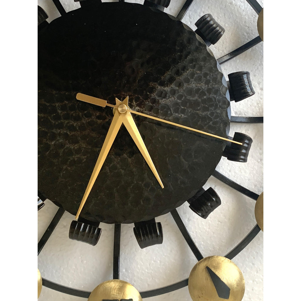 Junghans Atomic Age Wall Clock – 1950s German Wrought Iron Brass Dome Numerals 15 Inch