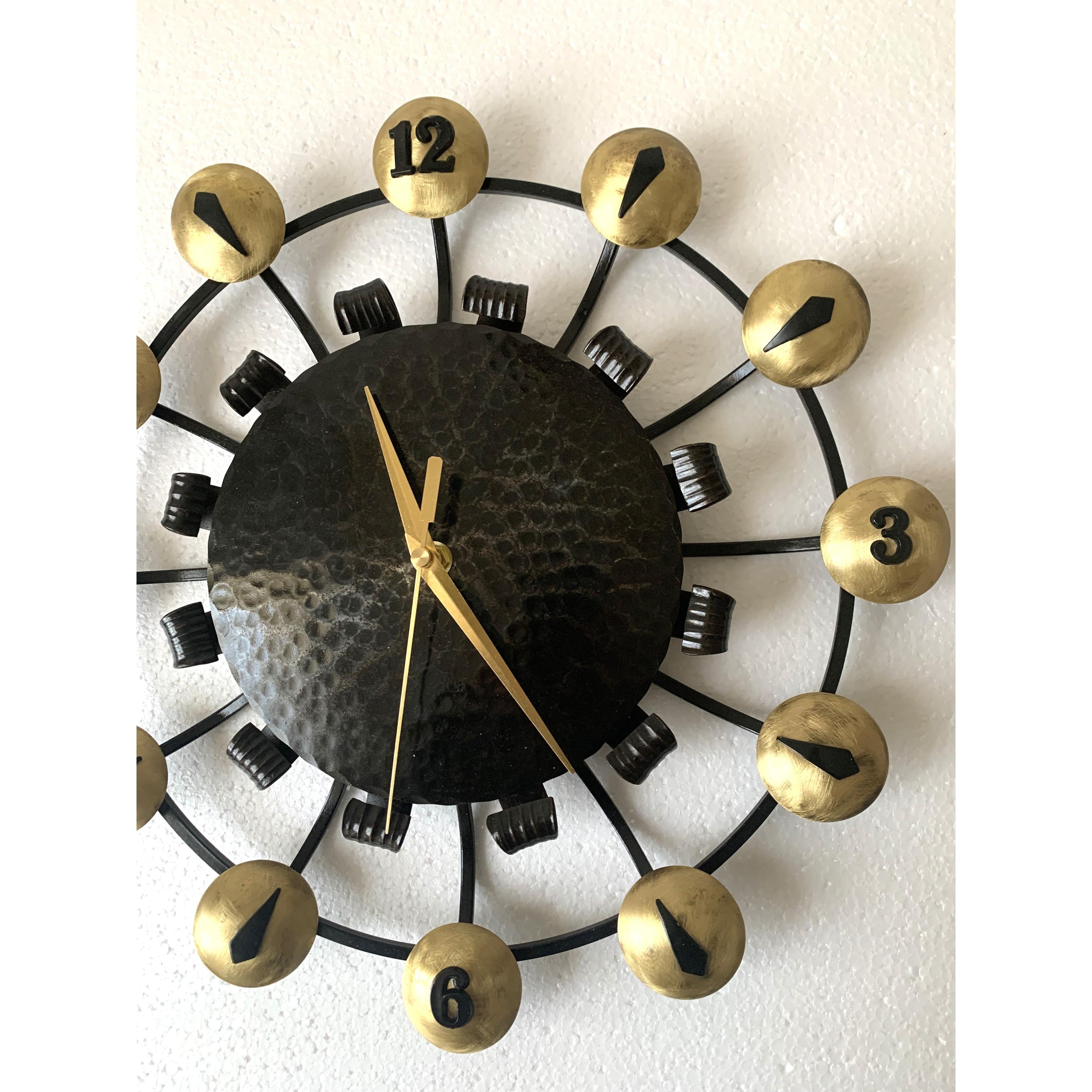 Junghans Atomic Age Wall Clock – 1950s German Wrought Iron Brass Dome Numerals 15 Inch