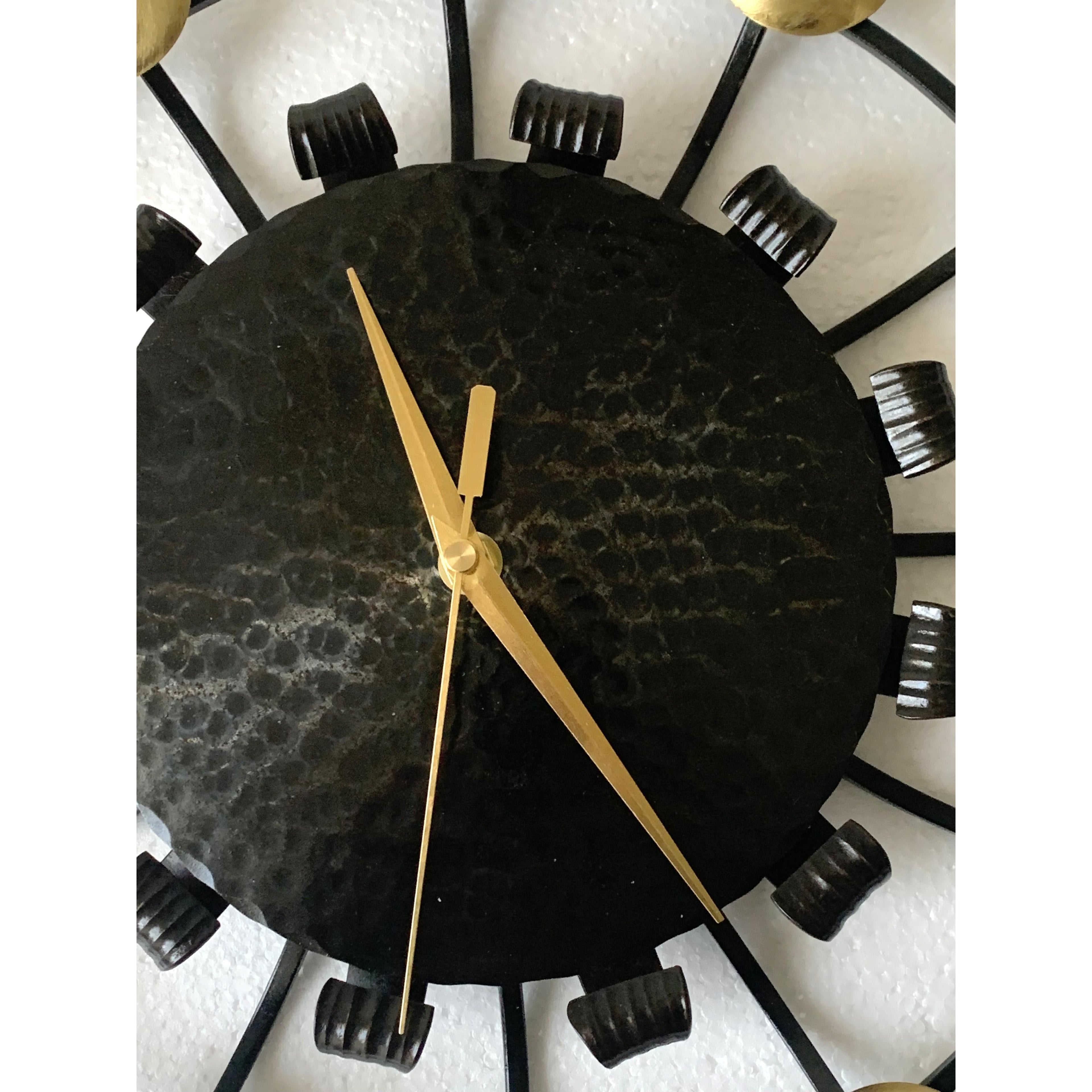 Junghans Atomic Age Wall Clock – 1950s German Wrought Iron Brass Dome Numerals 15 Inch