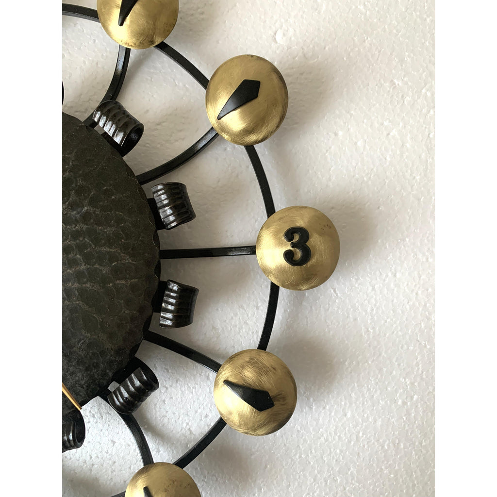 Junghans Atomic Age Wall Clock – 1950s German Wrought Iron Brass Dome Numerals 15 Inch
