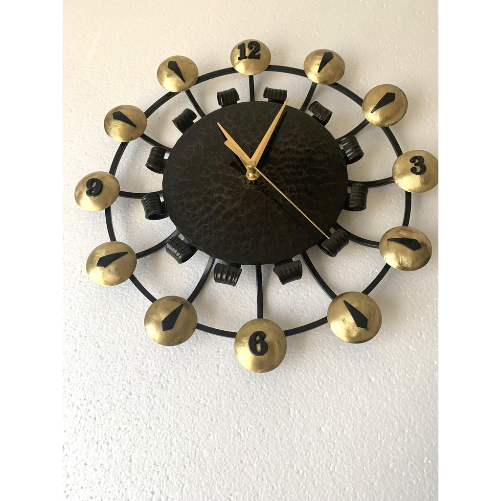 Junghans Atomic Age Wall Clock – 1950s German Wrought Iron Brass Dome Numerals 15 Inch