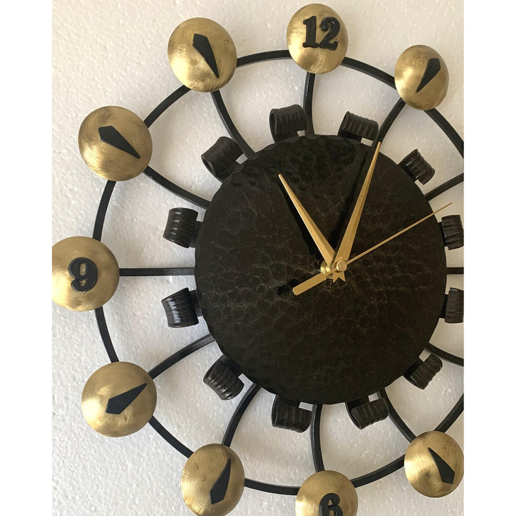 Junghans Atomic Age Wall Clock – 1950s German Wrought Iron Brass Dome Numerals 15 Inch
