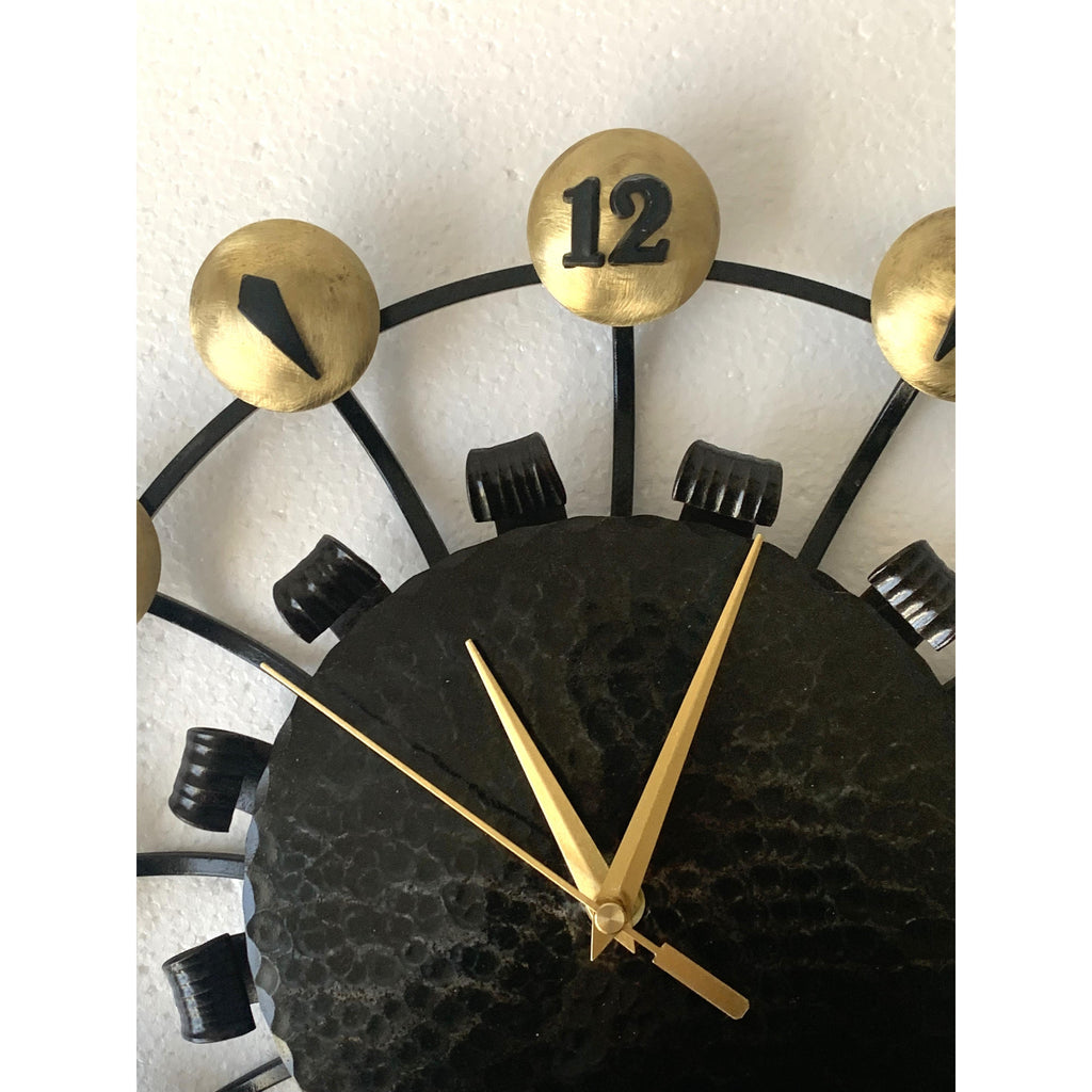 Junghans Atomic Age Wall Clock – 1950s German Wrought Iron Brass Dome Numerals 15 Inch