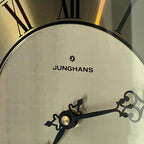 Junghans Wall Clock, Red Oak Case, Roman Numerals, German Quartz, 1970s–1980s, 11.25 Inch