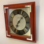 Junghans Wall Clock, Red Oak Case, Roman Numerals, German Quartz, 1970s–1980s, 11.25 Inch