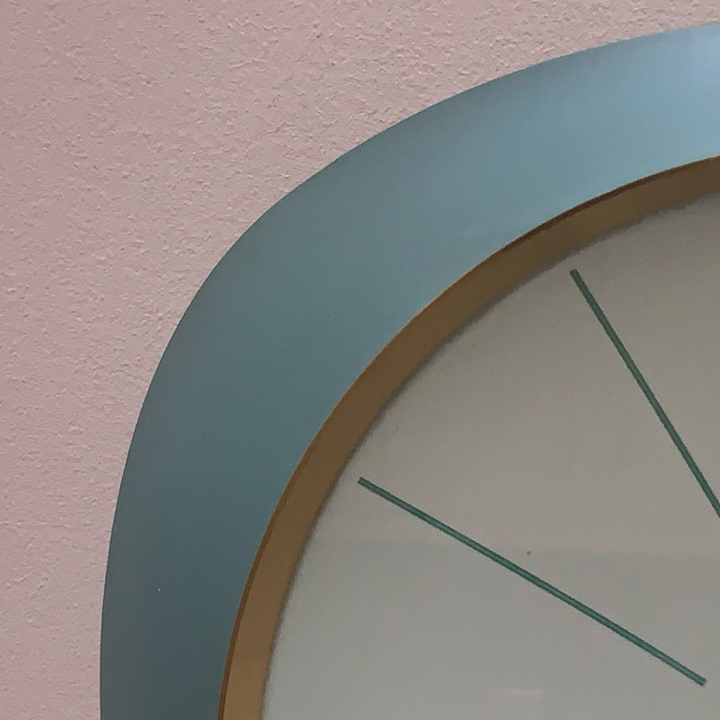 Kienzle Automatic Wall Clock, 1960s, Teal Turquoise, Solid Brass Bezel, Concave Dial, Germany