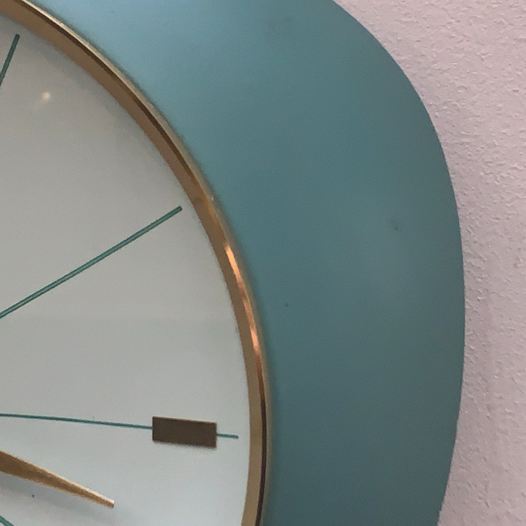 Kienzle Automatic Wall Clock, 1960s, Teal Turquoise, Solid Brass Bezel, Concave Dial, Germany