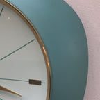Kienzle Automatic Wall Clock, 1960s, Teal Turquoise, Solid Brass Bezel, Concave Dial, Germany