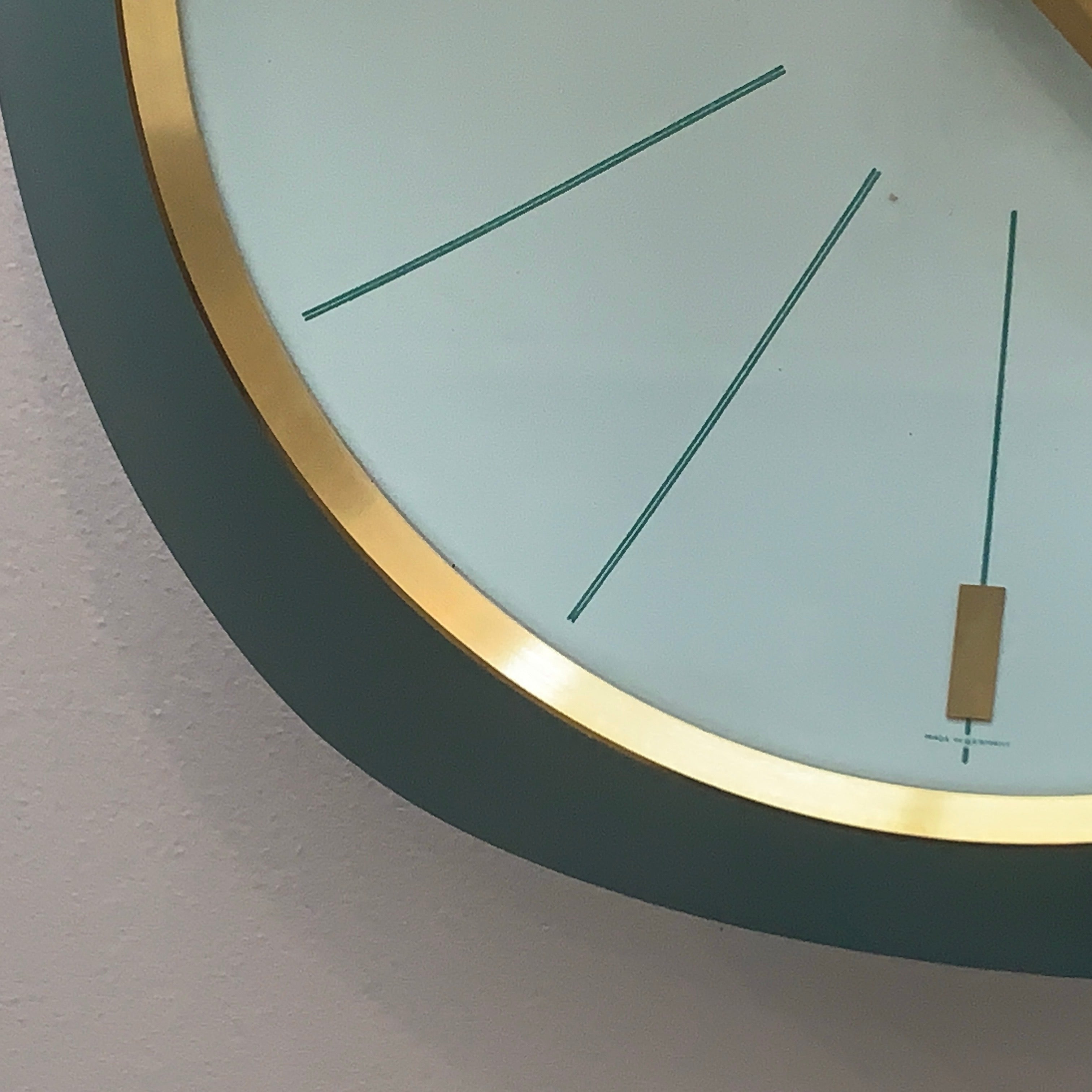 Kienzle Automatic Wall Clock, 1960s, Teal Turquoise, Solid Brass Bezel, Concave Dial, Germany