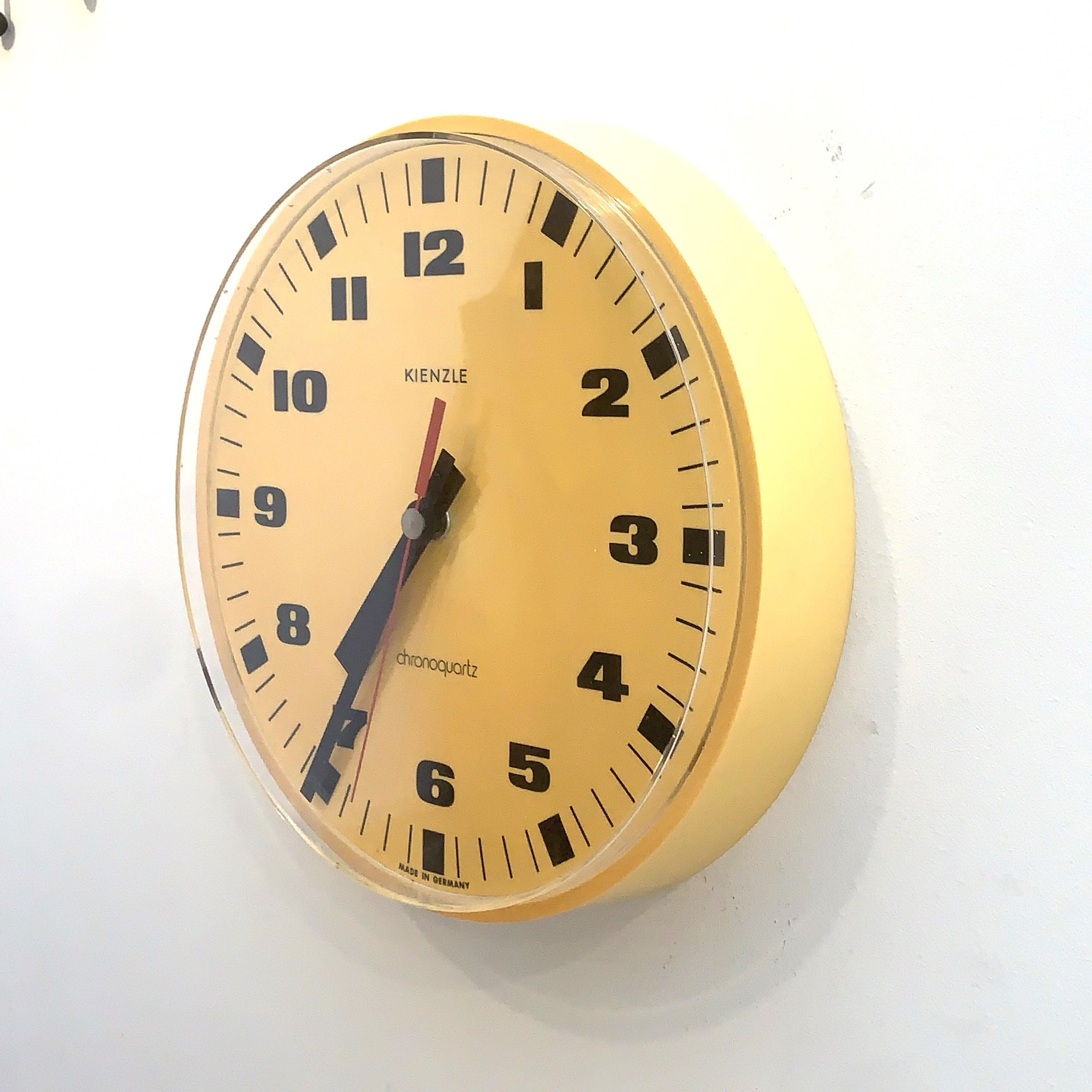 Kienzle Chronoquartz Wall Clock, 1970s, Mustard Yellow, Made in Germany, Original Movement