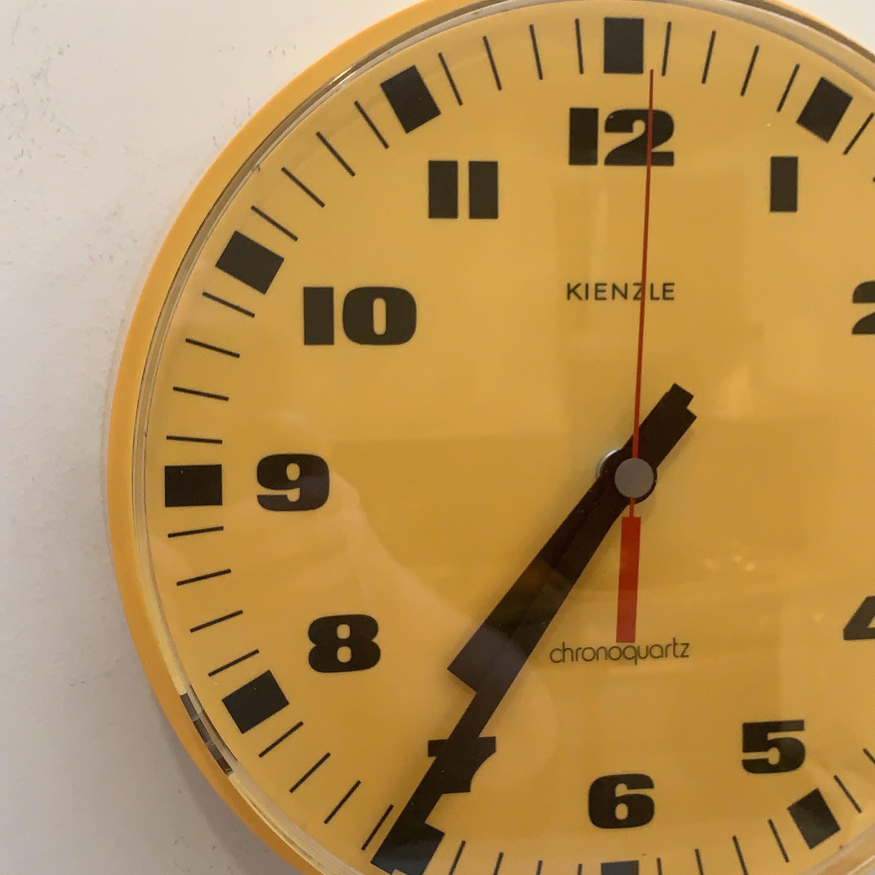 Kienzle Chronoquartz Wall Clock, 1970s, Mustard Yellow, Made in Germany, Original Movement