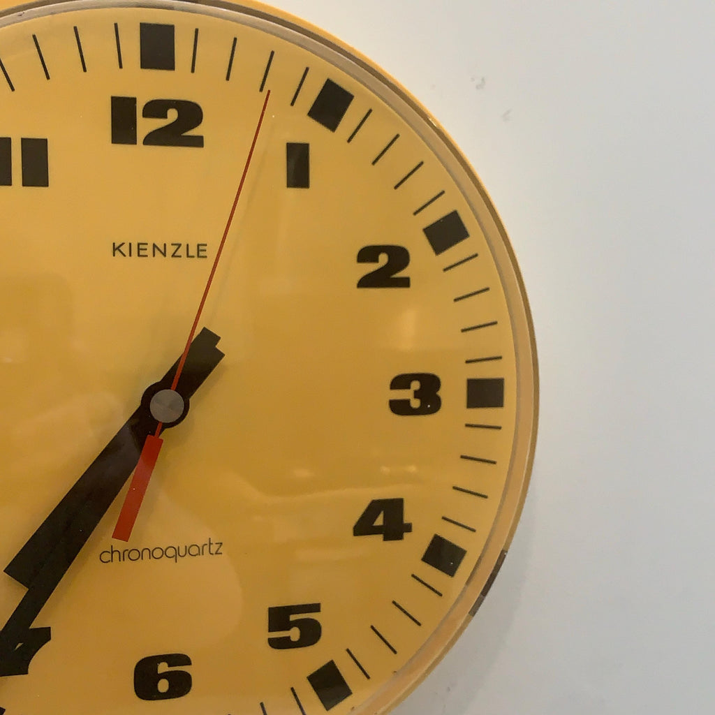Kienzle Chronoquartz Wall Clock, 1970s, Mustard Yellow, Made in Germany, Original Movement