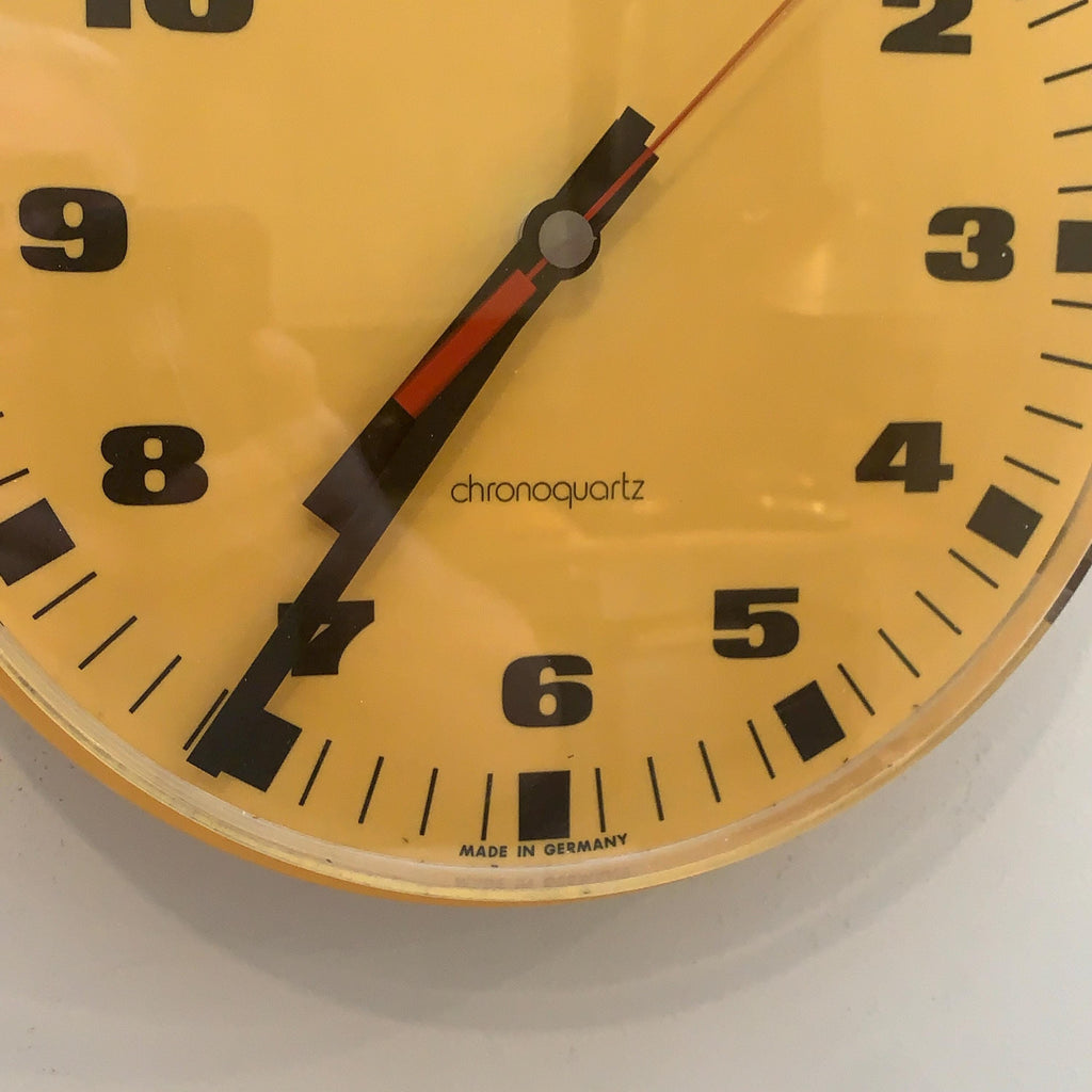 Kienzle Chronoquartz Wall Clock, 1970s, Mustard Yellow, Made in Germany, Original Movement