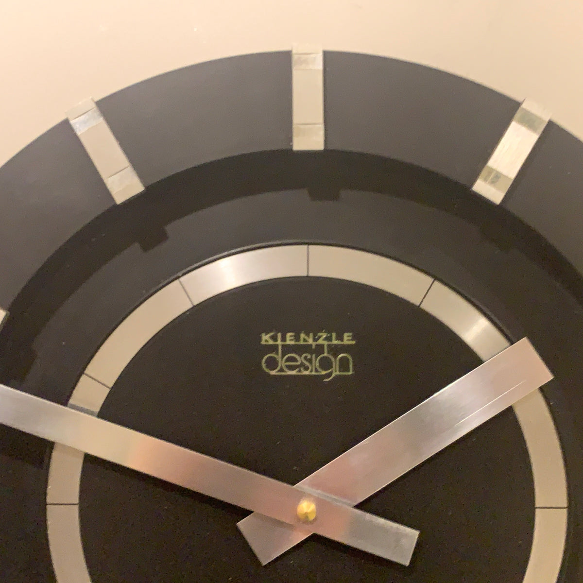 Kienzle Design Wall Clock, 1970s West German Black & Brushed Aluminium, Original Quartz Movement, 30.5cm
