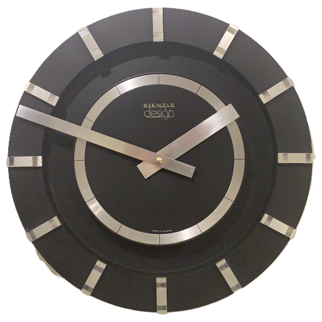 Kienzle Design Wall Clock, 1970s West German Black & Brushed Aluminium, Original Quartz Movement, 30.5cm