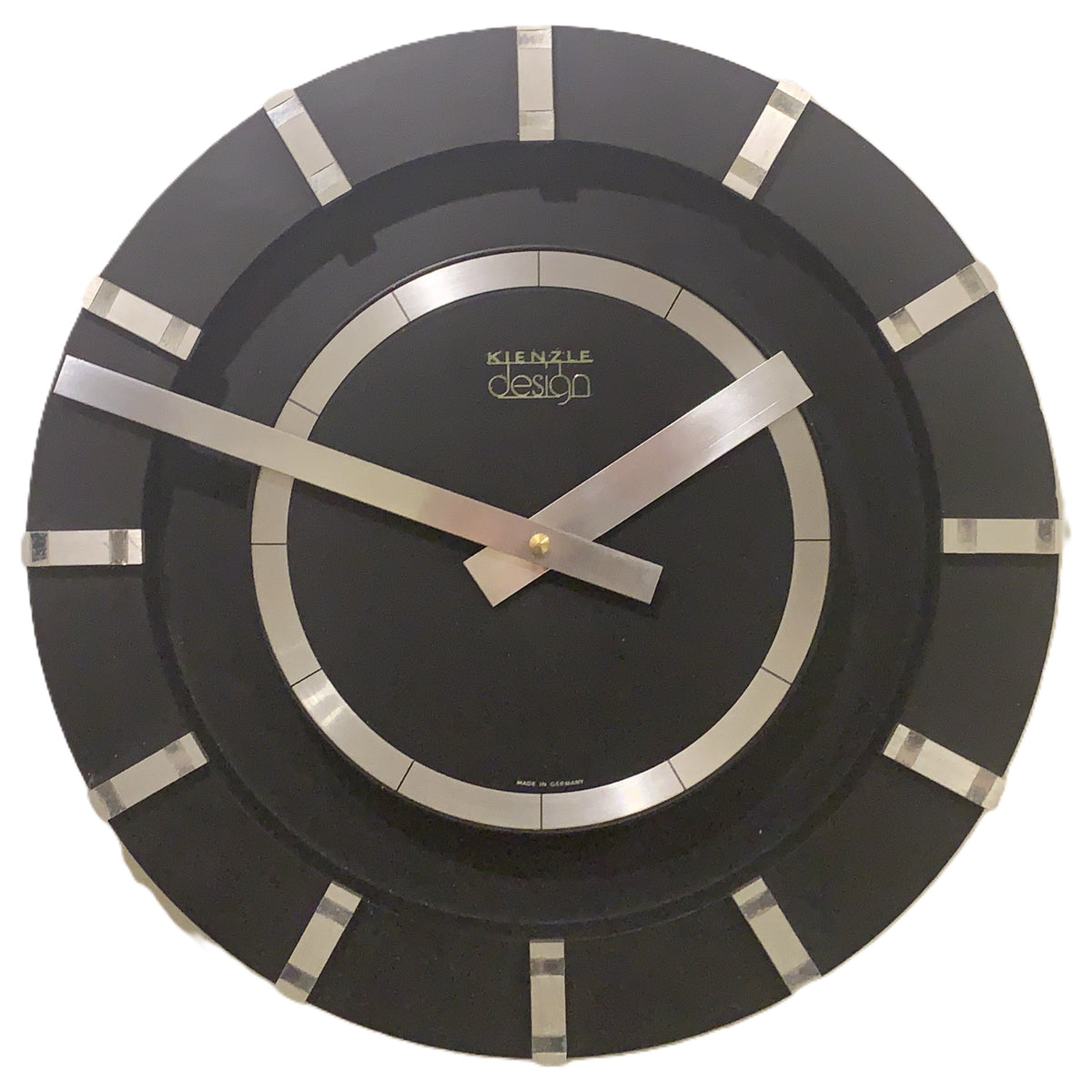 Kienzle Design Wall Clock, 1970s West German Black & Brushed Aluminium, Original Quartz Movement, 30.5cm