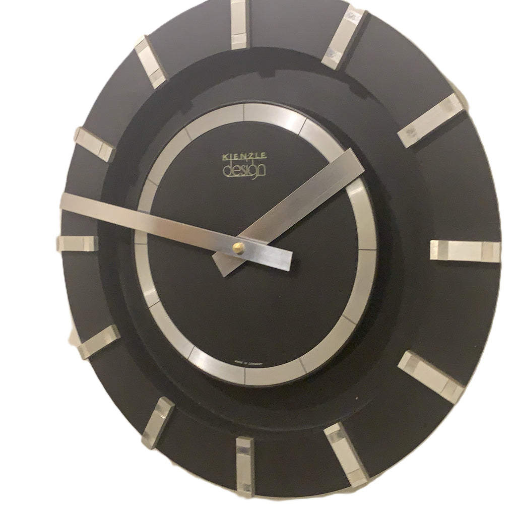 Kienzle Design Wall Clock, 1970s West German Black & Brushed Aluminium, Original Quartz Movement, 30.5cm