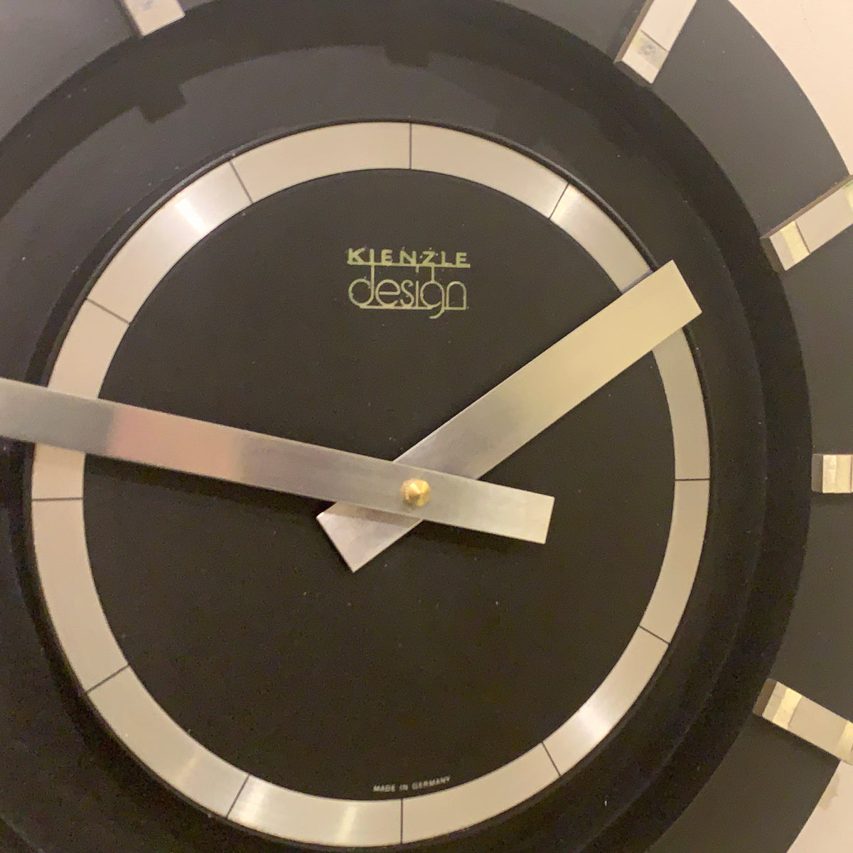 Kienzle Design Wall Clock, 1970s West German Black & Brushed Aluminium, Original Quartz Movement, 30.5cm