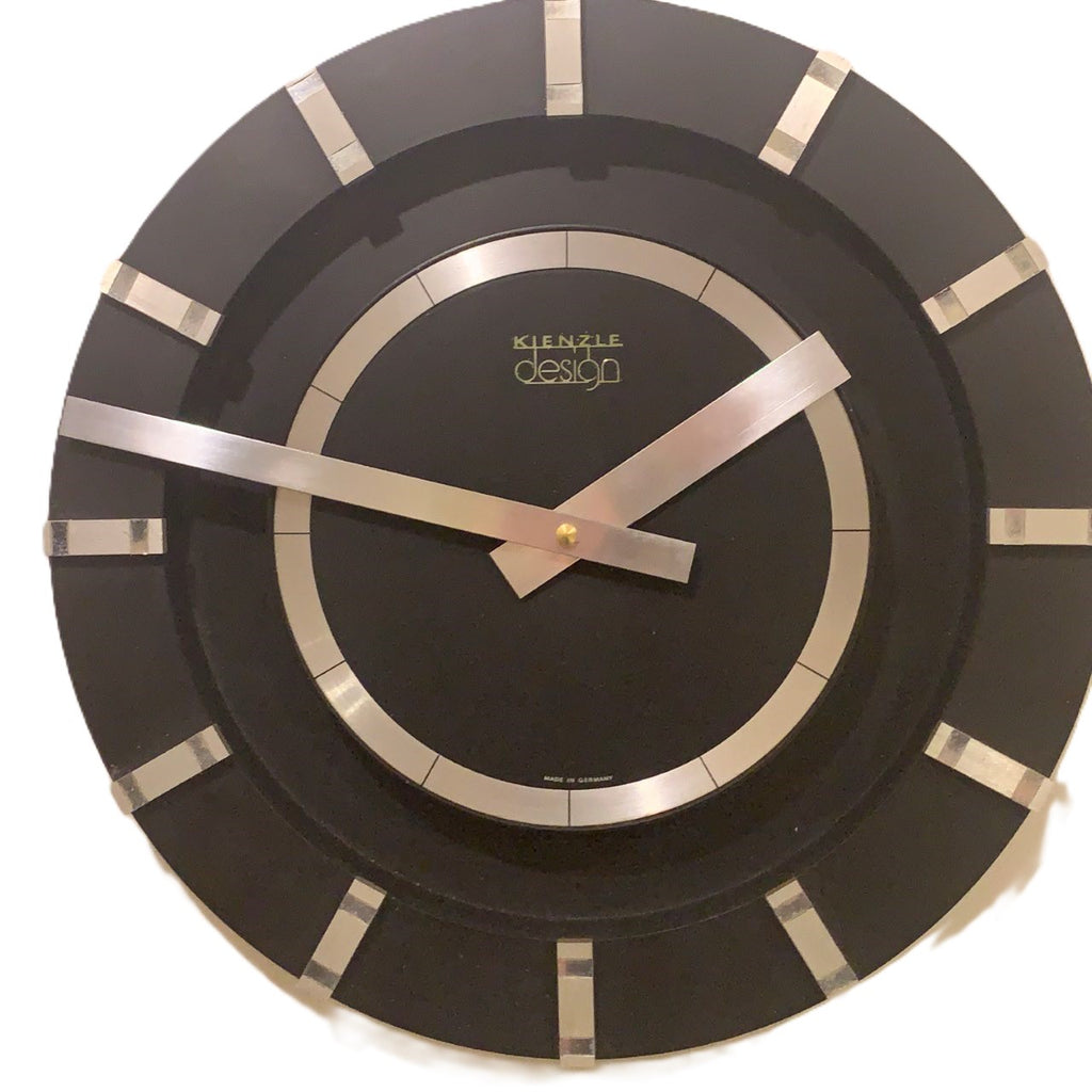 Kienzle Design Wall Clock, 1970s West German Black & Brushed Aluminium, Original Quartz Movement, 30.5cm