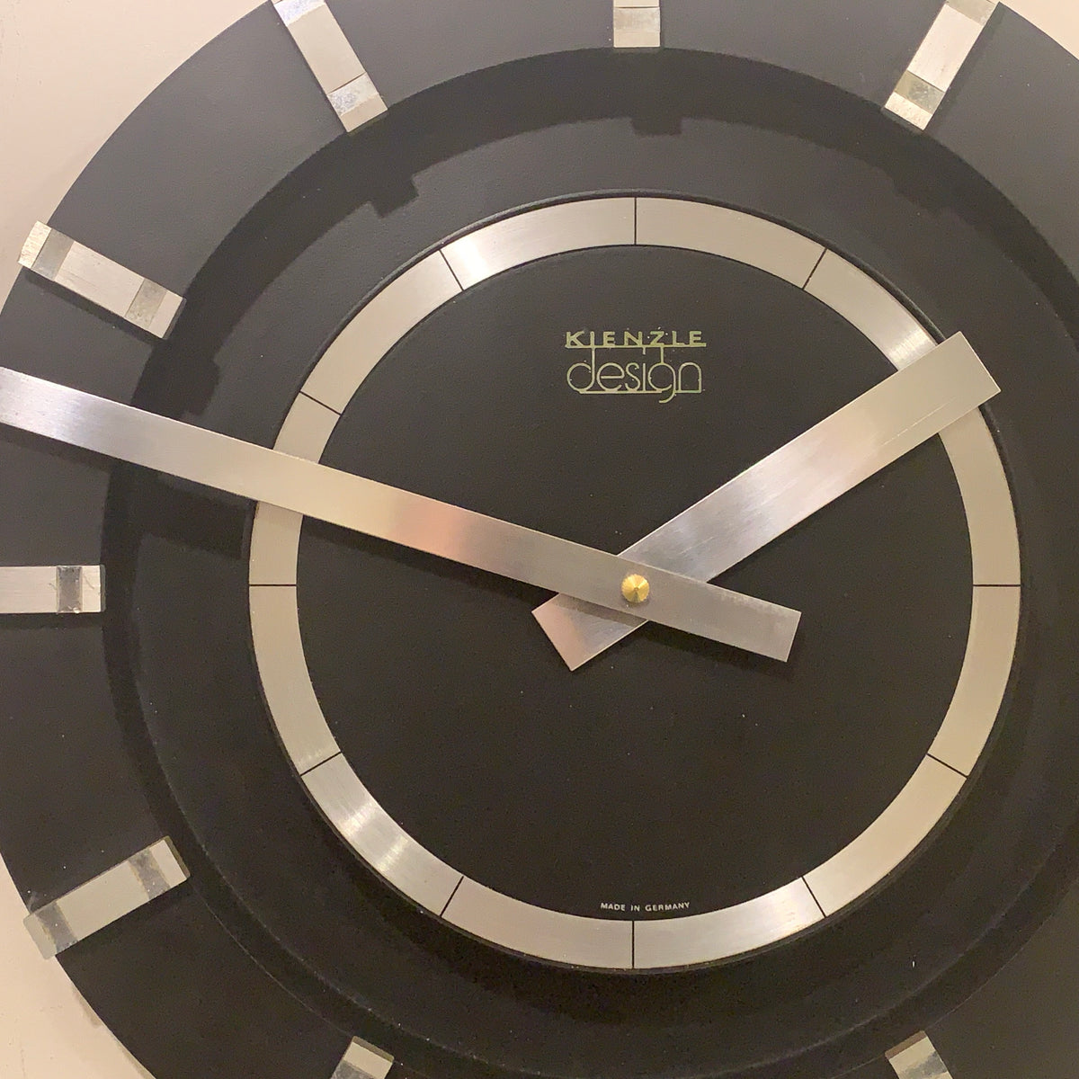 Kienzle Design Wall Clock, 1970s West German Black & Brushed Aluminium, Original Quartz Movement, 30.5cm