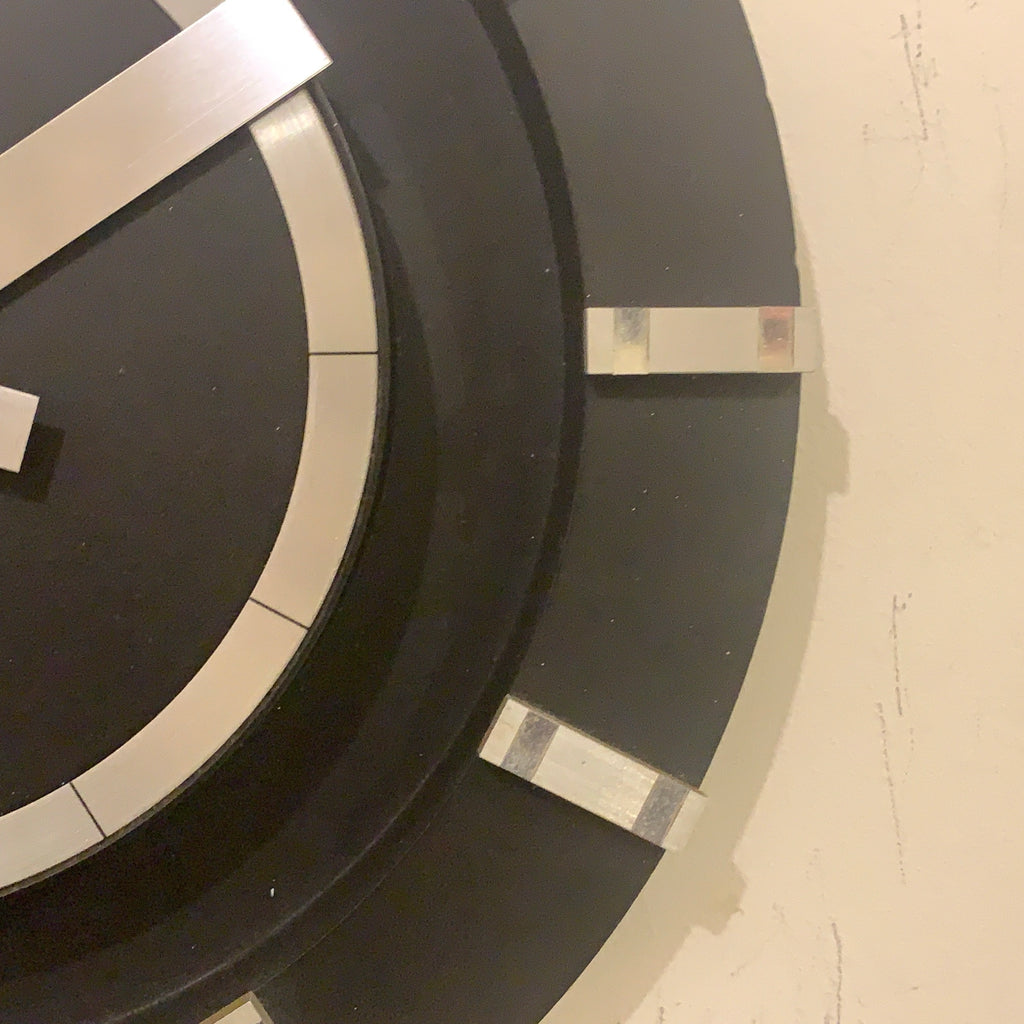 Kienzle Design Wall Clock, 1970s West German Black & Brushed Aluminium, Original Quartz Movement, 30.5cm