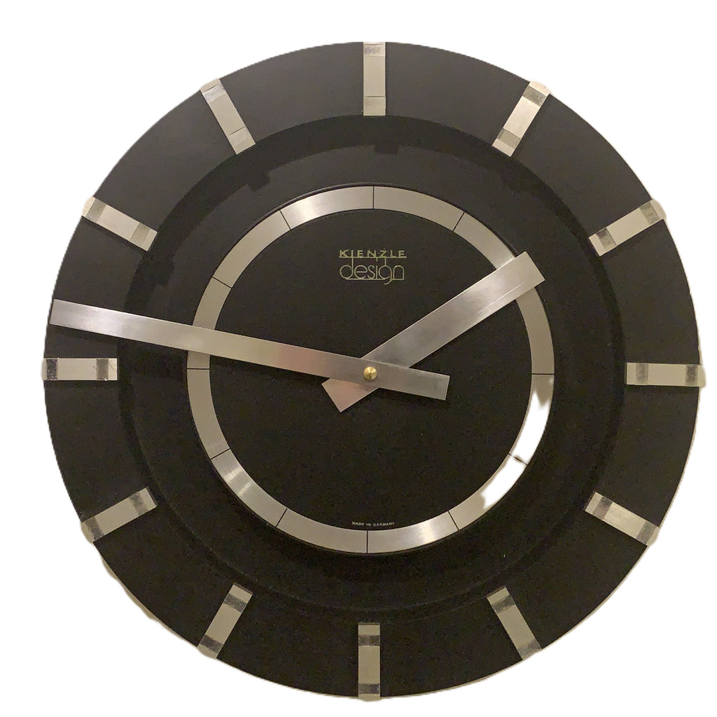 Kienzle Design Wall Clock, 1970s West German Black & Brushed Aluminium, Original Quartz Movement, 30.5cm