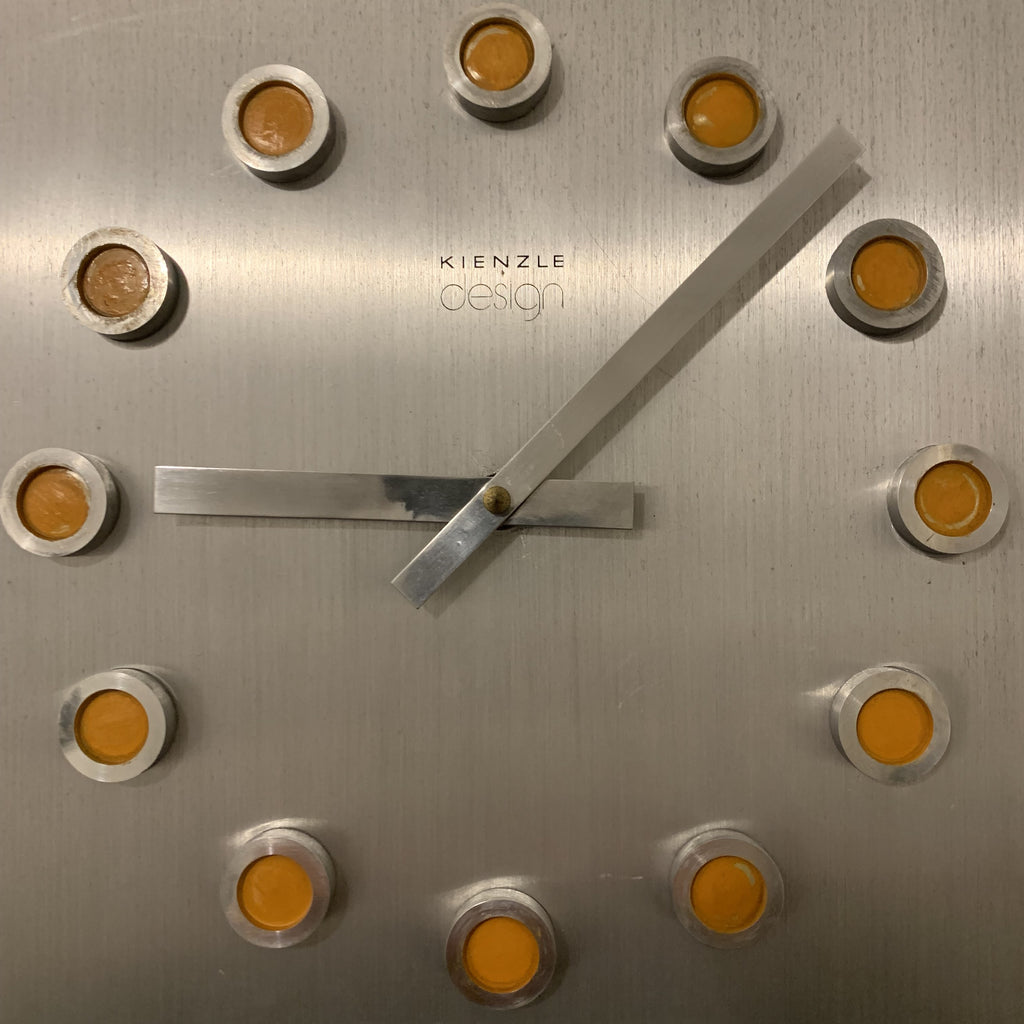 Kienzle Design Wall Clock – 1970s West German Brushed Aluminium Orange Dot Markers Original Quartz