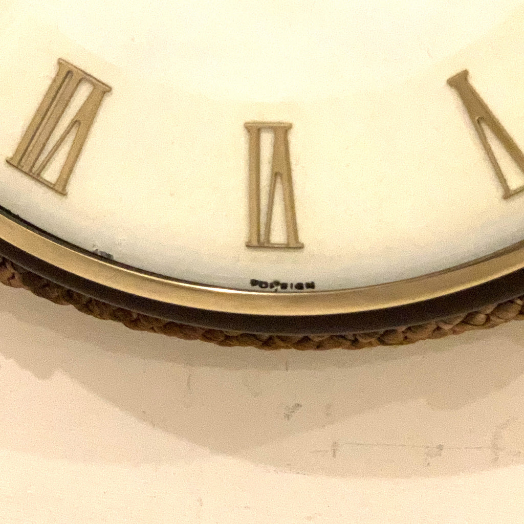 Kienzle Rope Hung Wall Clock: 1960s Brass Bezel, Roman Numerals, White Dial