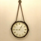 Kienzle Rope Hung Wall Clock: 1960s Brass Bezel, Roman Numerals, White Dial