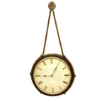 Kienzle Rope Hung Wall Clock: 1960s Brass Bezel, Roman Numerals, White Dial