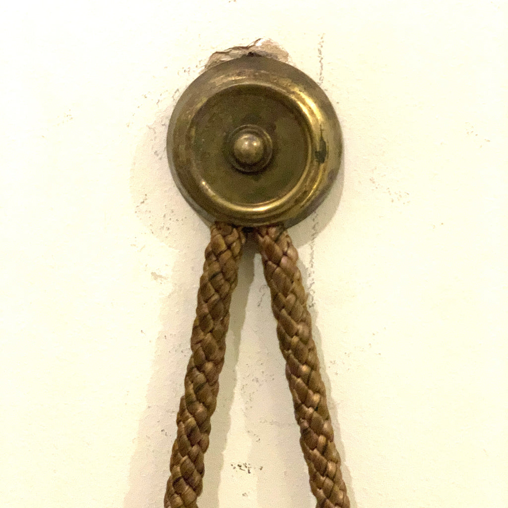 Kienzle Rope Hung Wall Clock: 1960s Brass Bezel, Roman Numerals, White Dial