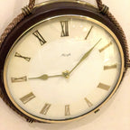 Kienzle Rope Hung Wall Clock: 1960s Brass Bezel, Roman Numerals, White Dial
