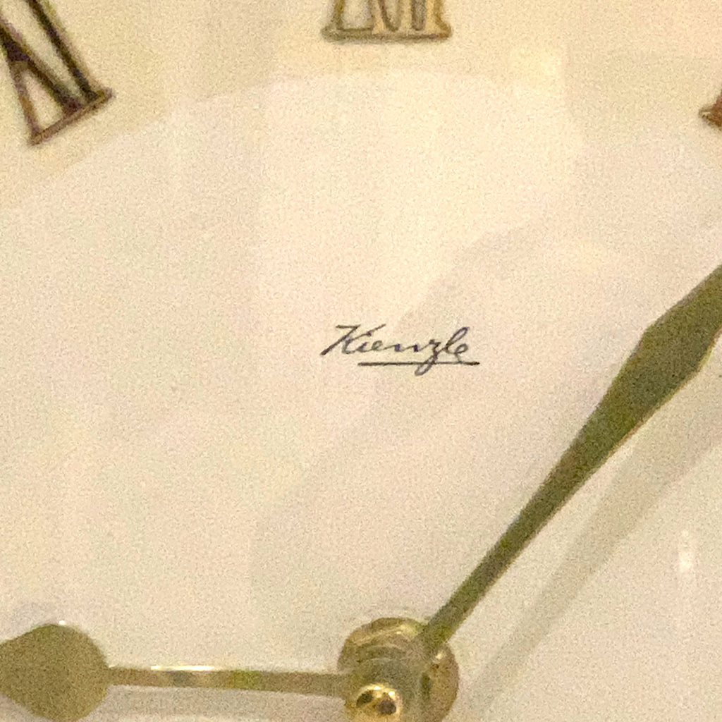 Kienzle Rope Hung Wall Clock: 1960s Brass Bezel, Roman Numerals, White Dial